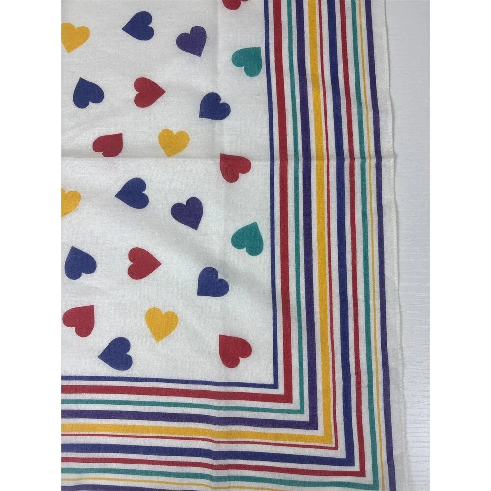 Vintage 80s/90s Hankerchief Hearts/Bright Colors Fast Color RN50811 Made Japan